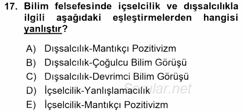 Felsefe 2015 - 2016 Ara Sınavı 17.Soru