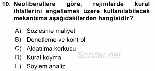 Uluslararası İlişkiler Kuramları 2 2016 - 2017 Ara Sınavı 10.Soru