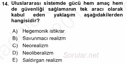 Uluslararası İlişkiler Kuramları 2 2016 - 2017 Ara Sınavı 14.Soru