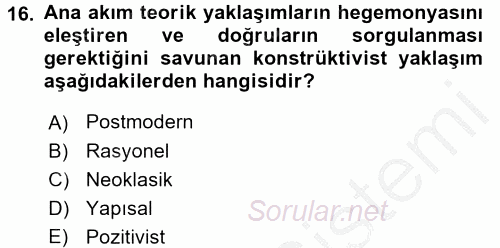 Uluslararası İlişkiler Kuramları 2 2016 - 2017 Ara Sınavı 16.Soru