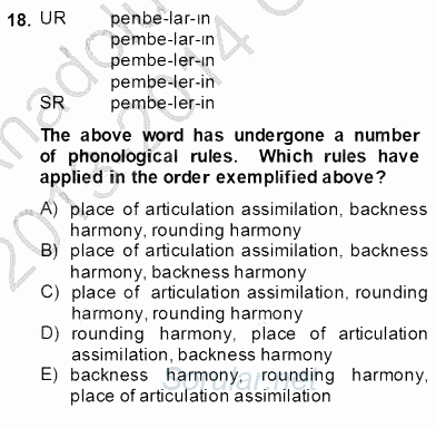 Türkçe Ses Ve Biçim Bilgisi 2013 - 2014 Ara Sınavı 18.Soru