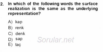 Türkçe Ses Ve Biçim Bilgisi 2013 - 2014 Ara Sınavı 2.Soru