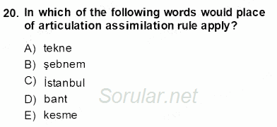 Türkçe Ses Ve Biçim Bilgisi 2013 - 2014 Ara Sınavı 20.Soru