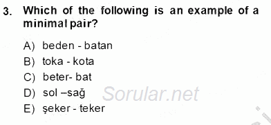 Türkçe Ses Ve Biçim Bilgisi 2013 - 2014 Ara Sınavı 3.Soru