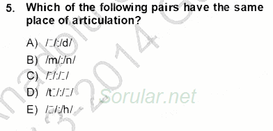 Türkçe Ses Ve Biçim Bilgisi 2013 - 2014 Ara Sınavı 5.Soru