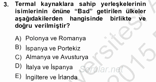 Termal ve Spa Hizmetleri 2014 - 2015 Dönem Sonu Sınavı 3.Soru