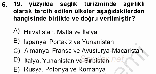 Termal ve Spa Hizmetleri 2014 - 2015 Dönem Sonu Sınavı 6.Soru