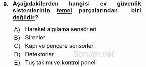 Ev Teknolojisi 2016 - 2017 Dönem Sonu Sınavı 9.Soru