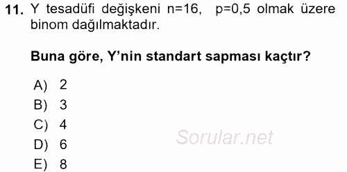 Tıbbi İstatistik 2016 - 2017 Dönem Sonu Sınavı 11.Soru