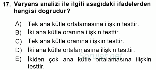 Tıbbi İstatistik 2016 - 2017 Dönem Sonu Sınavı 17.Soru