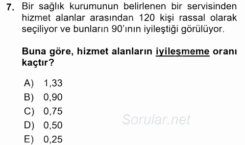 Tıbbi İstatistik 2016 - 2017 Dönem Sonu Sınavı 7.Soru