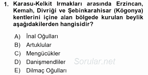 Orta Çağ ve Yeni Çağ Türk Devletleri Tarihi 2017 - 2018 Ara Sınavı 1.Soru