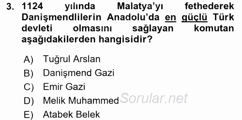 Orta Çağ ve Yeni Çağ Türk Devletleri Tarihi 2017 - 2018 Ara Sınavı 3.Soru