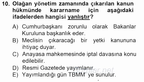 Genel Vergi Hukuku 2012 - 2013 Ara Sınavı 10.Soru