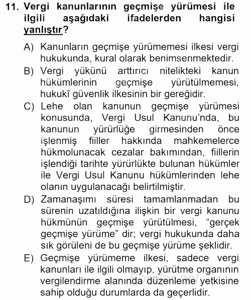Genel Vergi Hukuku 2012 - 2013 Ara Sınavı 11.Soru