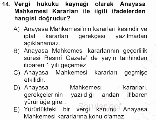 Genel Vergi Hukuku 2012 - 2013 Ara Sınavı 14.Soru