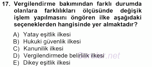 Genel Vergi Hukuku 2012 - 2013 Ara Sınavı 17.Soru