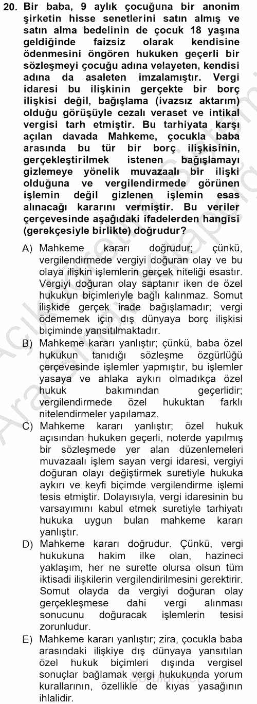 Genel Vergi Hukuku 2012 - 2013 Ara Sınavı 20.Soru