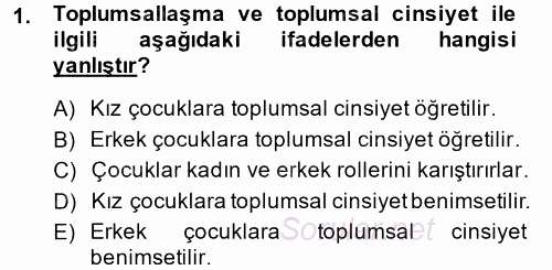 Toplumsal Cinsiyet Sosyolojisi 2014 - 2015 Tek Ders Sınavı 1.Soru