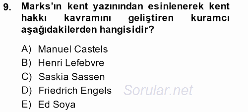 Toplumsal Cinsiyet Sosyolojisi 2014 - 2015 Tek Ders Sınavı 9.Soru