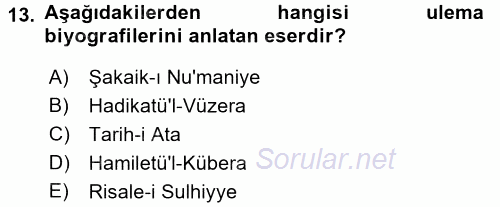 Tarih Metodu 2017 - 2018 Dönem Sonu Sınavı 13.Soru