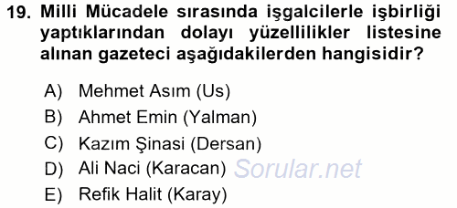 Tarih Metodu 2017 - 2018 Dönem Sonu Sınavı 19.Soru