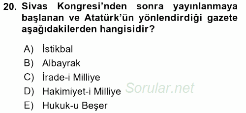 Tarih Metodu 2017 - 2018 Dönem Sonu Sınavı 20.Soru