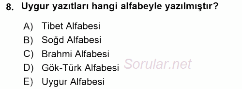 Tarih Metodu 2017 - 2018 Dönem Sonu Sınavı 8.Soru