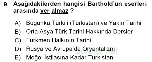Tarih Metodu 2017 - 2018 Dönem Sonu Sınavı 9.Soru