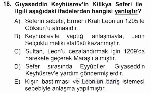 Türkiye Selçuklu Tarihi 2012 - 2013 Dönem Sonu Sınavı 18.Soru