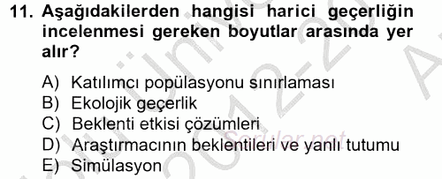 Uluslararası İlişkilerde Araştırma Yöntemleri 2012 - 2013 Ara Sınavı 11.Soru