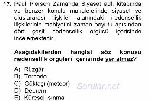 Uluslararası İlişkilerde Araştırma Yöntemleri 2012 - 2013 Ara Sınavı 17.Soru