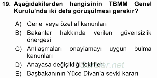 Türk Anayasa Hukuku 2017 - 2018 3 Ders Sınavı 19.Soru