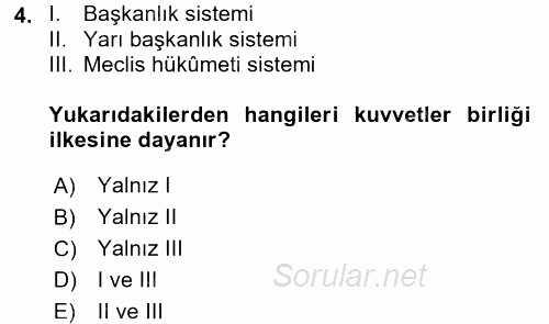 Türk Anayasa Hukuku 2017 - 2018 3 Ders Sınavı 4.Soru