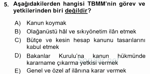 Türk Anayasa Hukuku 2017 - 2018 3 Ders Sınavı 5.Soru