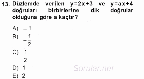 Genel Matematik 2014 - 2015 Dönem Sonu Sınavı 13.Soru