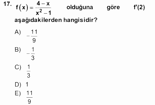 Genel Matematik 2014 - 2015 Dönem Sonu Sınavı 17.Soru