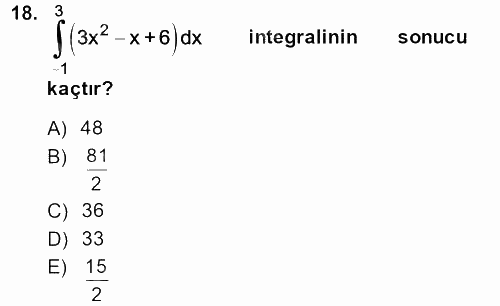 Genel Matematik 2014 - 2015 Dönem Sonu Sınavı 18.Soru