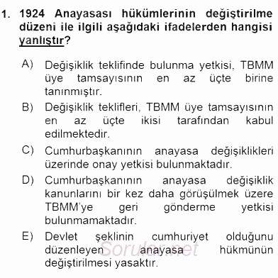 Anayasa 2 2015 - 2016 Ara Sınavı 1.Soru