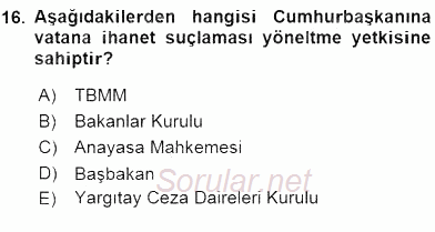 Anayasa 2 2015 - 2016 Ara Sınavı 16.Soru