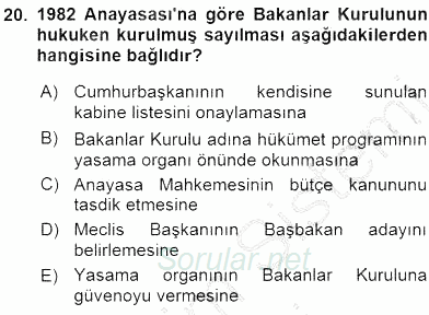 Anayasa 2 2015 - 2016 Ara Sınavı 20.Soru