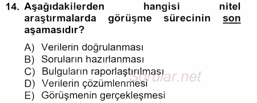 İletişim Araştırmaları 2013 - 2014 Dönem Sonu Sınavı 14.Soru