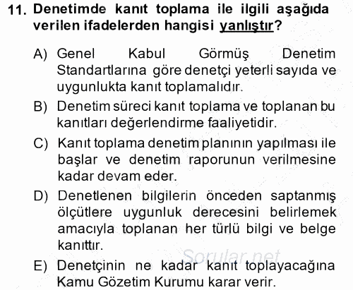 Muhasebe Denetimi ve Mali Analiz 2014 - 2015 Ara Sınavı 11.Soru