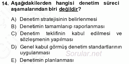 Muhasebe Denetimi ve Mali Analiz 2014 - 2015 Ara Sınavı 14.Soru