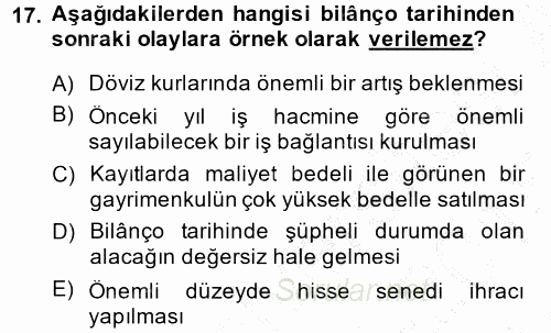 Muhasebe Denetimi ve Mali Analiz 2014 - 2015 Ara Sınavı 17.Soru