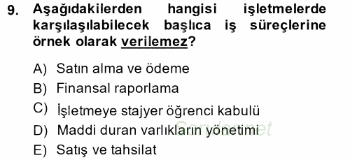 Muhasebe Denetimi ve Mali Analiz 2014 - 2015 Ara Sınavı 9.Soru