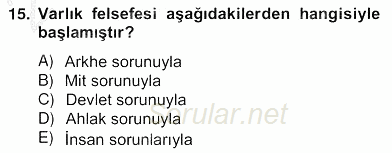 Türkiye´de Felsefenin Gelişimi 2 2012 - 2013 Ara Sınavı 15.Soru