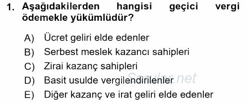 Türk Vergi Sistemi 2016 - 2017 Dönem Sonu Sınavı 1.Soru