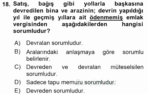 Türk Vergi Sistemi 2016 - 2017 Dönem Sonu Sınavı 18.Soru