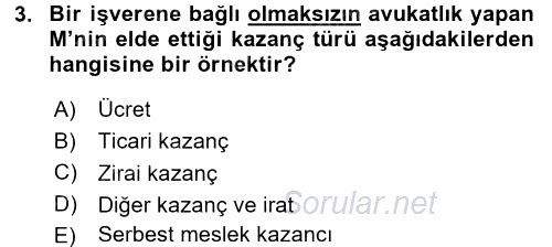 Türk Vergi Sistemi 2016 - 2017 Dönem Sonu Sınavı 3.Soru